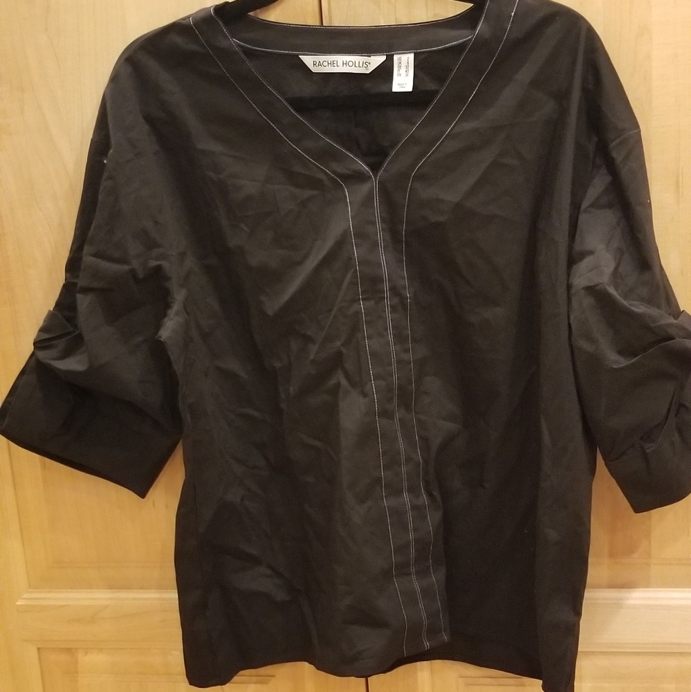 QVC Rachel Hollis Black Woven Dolman Sleeve Top 2